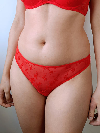 Tanga em tule flocado e de efeito transparente #977